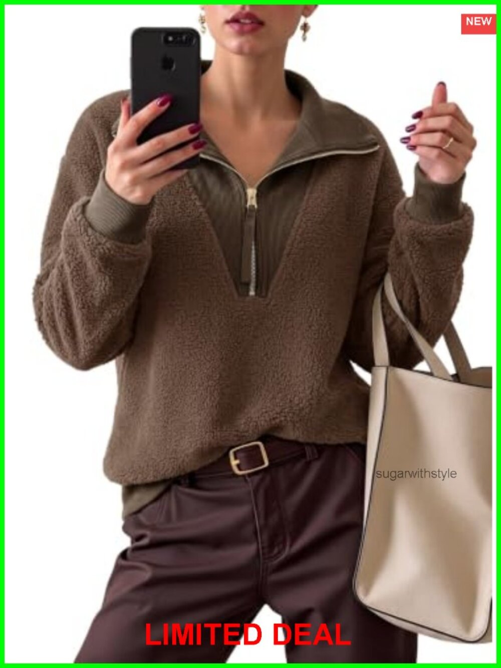 Dokotoo Women's Half Zip Fuzzy Fleece Oversized Sweatshirt Pullover